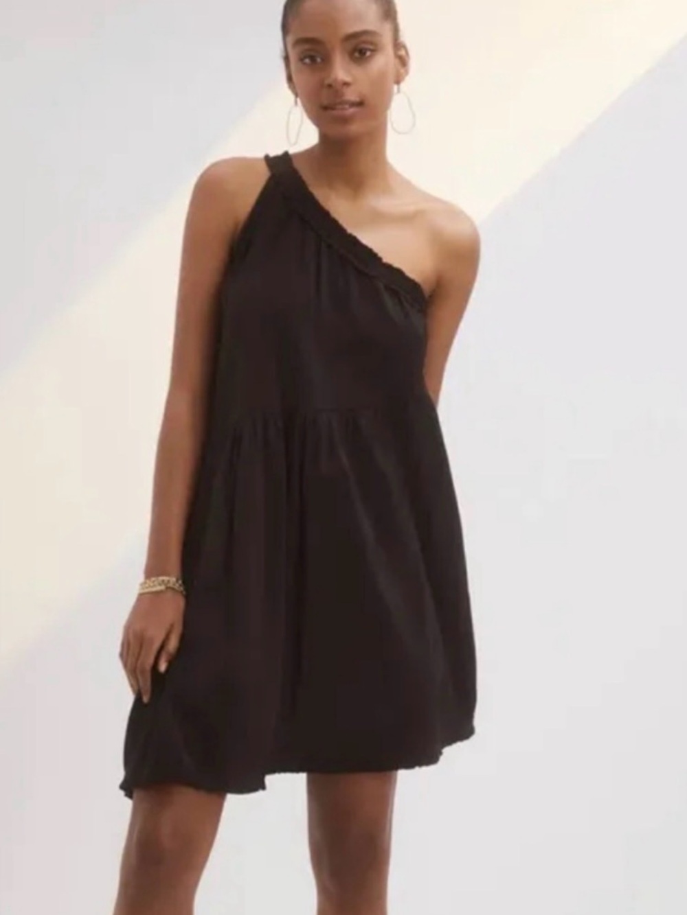 Anthropologie One-Shoulder Black Mini Dress